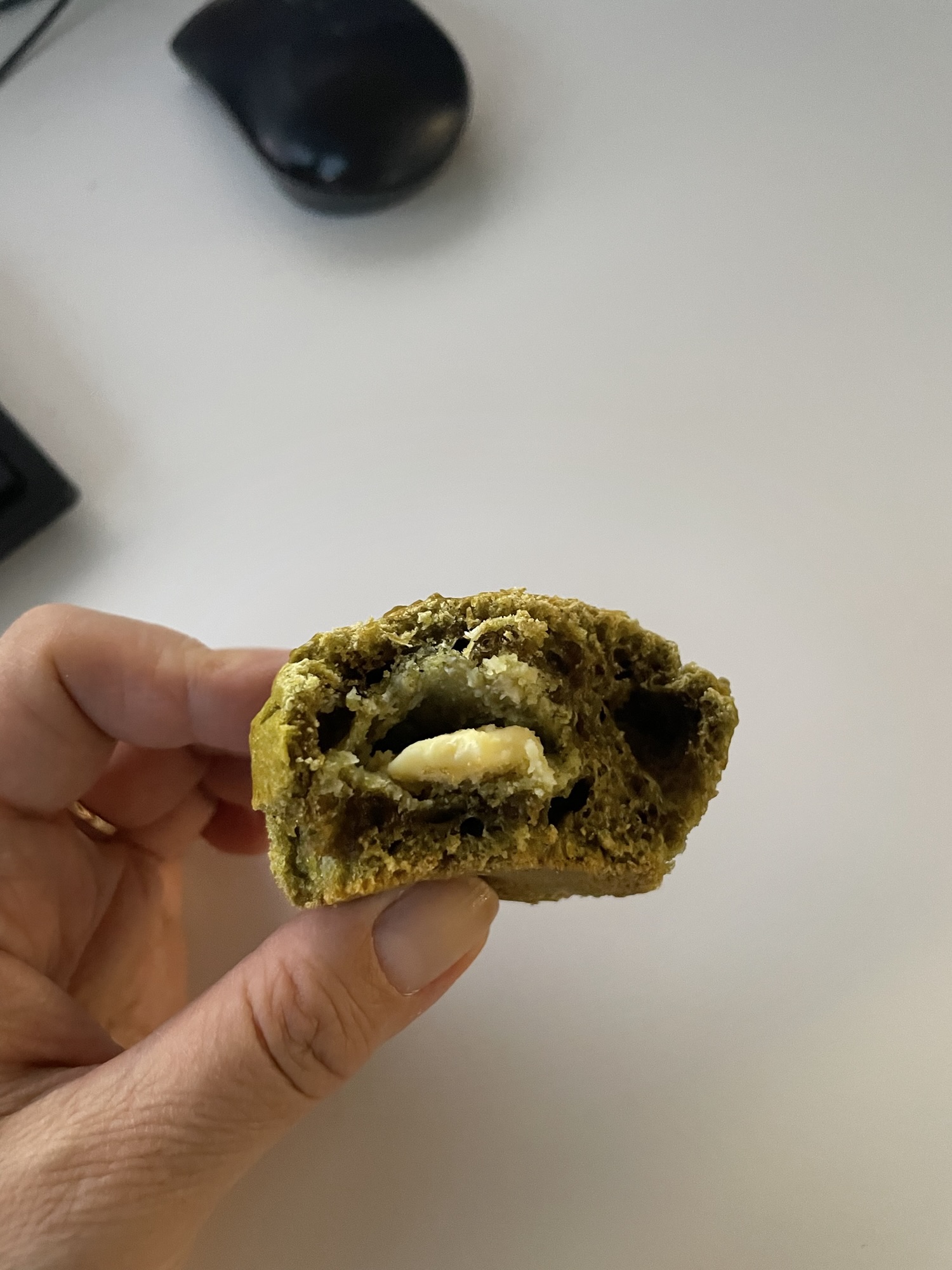 Matcha Muffins with White Chocolate Filling