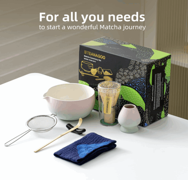 TEANAGOO Matcha Set, Matcha Broom Set, Matcha Tea Set, Matcha Bowl, Matcha Broom Set, Matcha Bowl with Spout Bamboo, 7 Pieces, Matcha Accessories for Matcha Lovers, N11, Green Colour Gradient Pink - Image 6