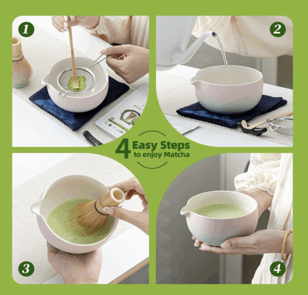TEANAGOO Matcha Set, Matcha Broom Set, Matcha Tea Set, Matcha Bowl, Matcha Broom Set, Matcha Bowl with Spout Bamboo, 7 Pieces, Matcha Accessories for Matcha Lovers, N11, Green Colour Gradient Pink - Image 7