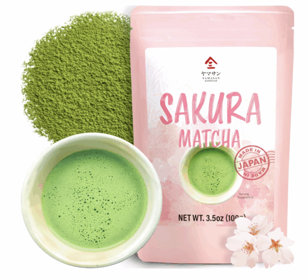 YAMASAN KYOTO UJI Matcha Green Tea Powder with Cherry Blossom Tea, Japanese Drinks, Japanese Food, Culinary Grade (100g)